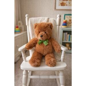 Vintage 1987 Gund Teddy Bear JCPenney Plush Brown Green Ribbon 18” Korea